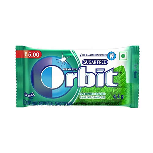 Image of Orbit Spearmint Flavoured Sugar Free Chewing Gum, 4.4g (Pack of 96)