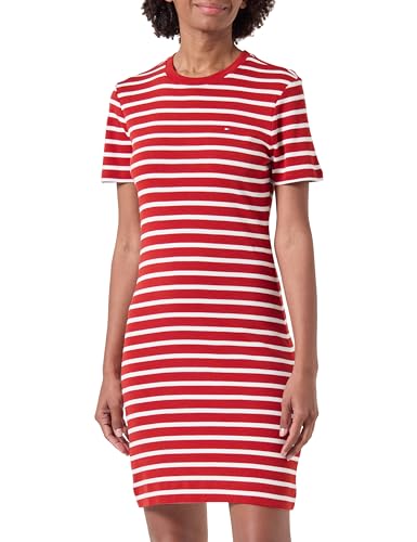 Tommy Hilfiger Donna Abito New Cody Slim Short Dress in Cotone, Multicolore (Breton STP/Dark Magma/Ecru), XS