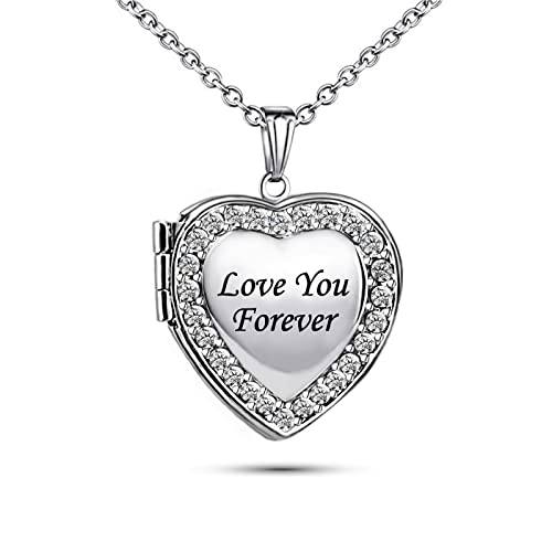 Image of KunBead Jewelry Love You Forever Picture Photo Heart Locket Birthday Pendant Necklace that Holds Pictures for Women Girls