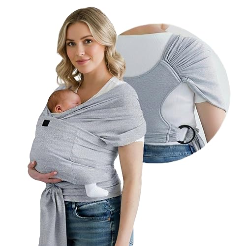 Image of Versatile Gray & Black Baby Carrier Wrap: Comfortable, Soft & Supportive, Adjustable Ring Sling for Mom & Dad, Ideal for Baby Registry, Newborn to Toddler, Baby Shower