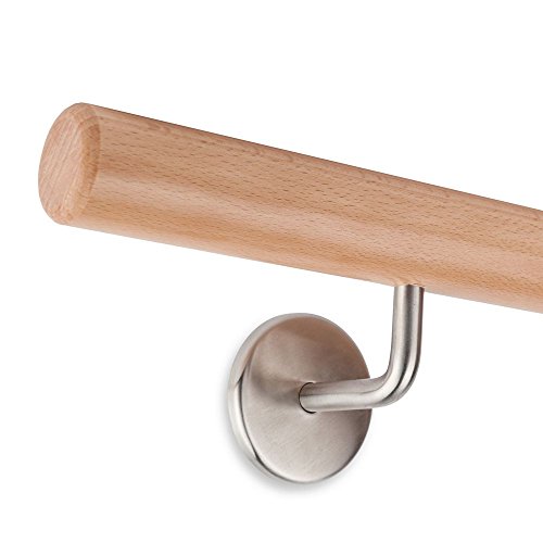 Kit main courante bois hêtre 45 mm rondes Vernis 2000 - Longueur 3000 mm avec 3 Support en acier inoxydable _ neuf