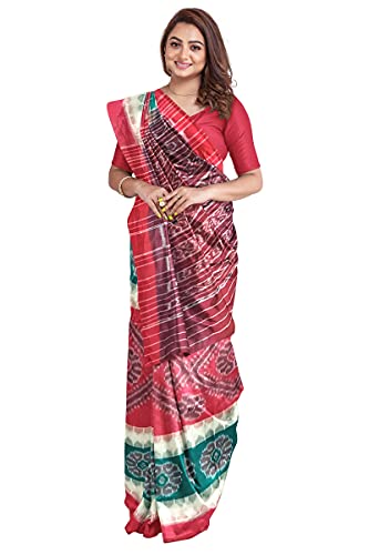 Image of Odisha Sambalpuri Handloom Ikat Women's Cotton Saree, Odisha Handloom Handmade Pure Cotton Khandua Saree, Ikkat Orissa Traditional Handloom Saree Without Blouse