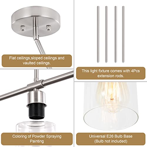 Image of 3-Light Brushed Nickel Kitchen Island Lighting Clear Glass Pendant Light