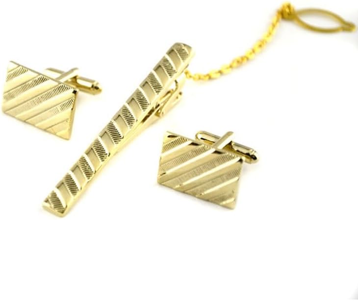 Gold and Silver Tie Clip Cufflinks Suit