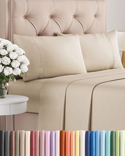Image of Twin 4 Piece Bed Sheet Set - Comfy, Breathable & Cooling Sheets - Wheat | Ultra Soft Hotel Luxury Bedding Set with 8-16 Inch Deep Pockets, 1 Flat & 1 Fitted Sheet & 2 Pillowcases, Wrinkle & Fade Free