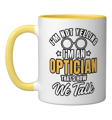 Optician Spectacles Eye Optometrists Doctor Ceramic Mug, Yellow/White, 11oz