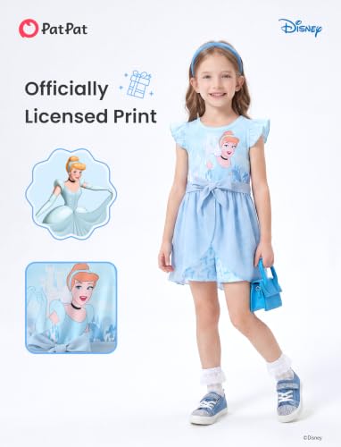 Image of Disney Princess Frozen Elsa Minnie Mouse Stitch Toddler Girl Romper With Skirt Overlay Summer Jumpsuit with Bow 2-6 Years