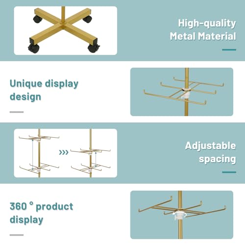 Image of Flenpptly Retail Display Stand Rotating Display Stand 4 Tier Spinning Display Stand for Craft Shows, Jewelry, Keychain, Earring Adjustable Height Retail Display Racks (Gold)