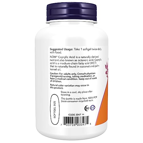 Now Supplements, Caprylic Acid 600 Mg, Mct (Medium-Chain Triglycerides), 100 Softgels #TOP2