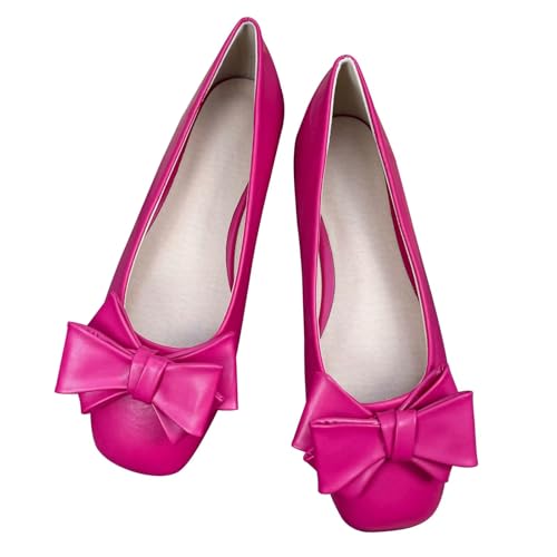 Image of Dear Time Women's Bowknot Ballet Flats Wedding Dressy Flats Square Toe Patent Leather Comfortable Shoes