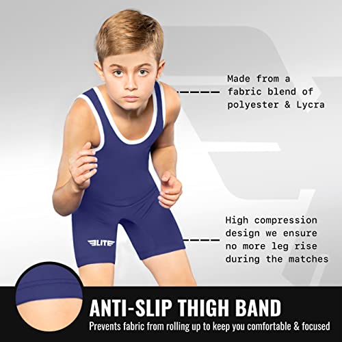 Elite Sports Kids Wrestling Youth Singlet, Standard Boys Wrestling Singlets (Navy, Small) #TOP1