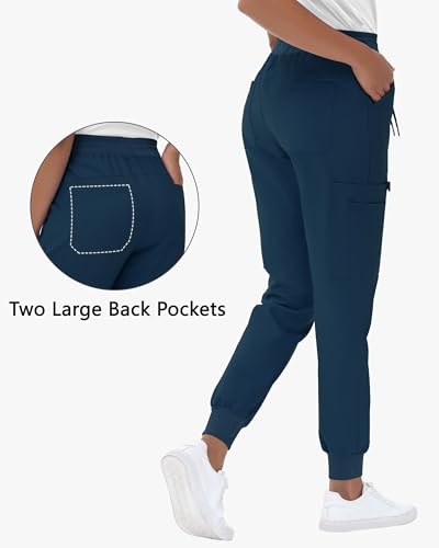 Image of MIVEI High Waisted Jogger Style Scrub Pants for Women - 8 Pockets Medical Bottoms Tapered Yoga Waistband Ribbed Ankle Cuffs