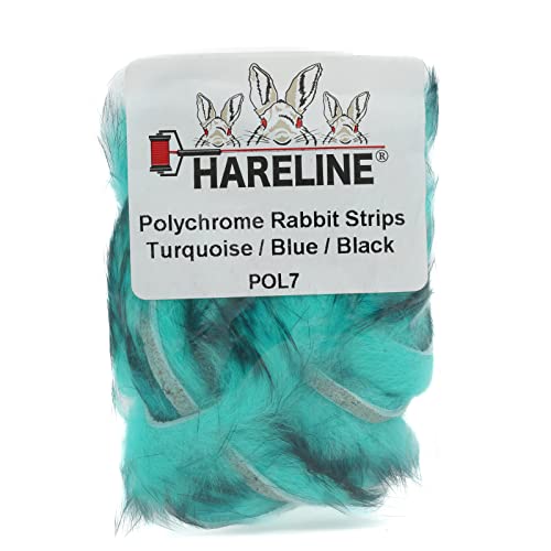 Hareline Fly Tying Polychrome Rabbit Strips - Turquoise/Blue/Black
