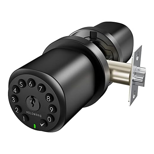 HOLOMARQ Door Knob with Keypad for Interior Combination Bedroom Door Lock 4 AA Alkaline Batteries Keyless Electronic Digital Coded Door Knob Sequra Matte Black