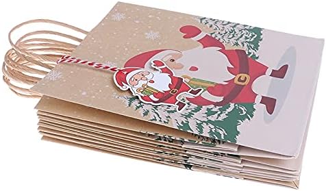 Sturdy Storage Box 6Pcs Khaki Bags Santa Kraft Paper Bag with Handle Package Party Candy Bags Xmas Decor Storage for Christmas, Halloween, Graduations, Weddings
