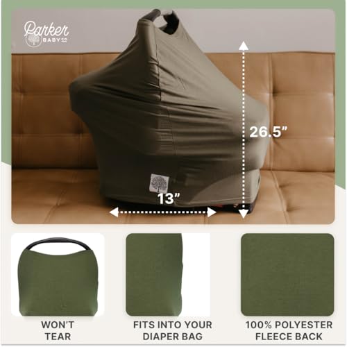 Image of Parker Baby 4 in 1 Car Seat Cover for Girls and Boys - Stretchy Carseat Canopy, Nursing Cover, Grocery Cart Cover, High Chair Cover - inchPine inch