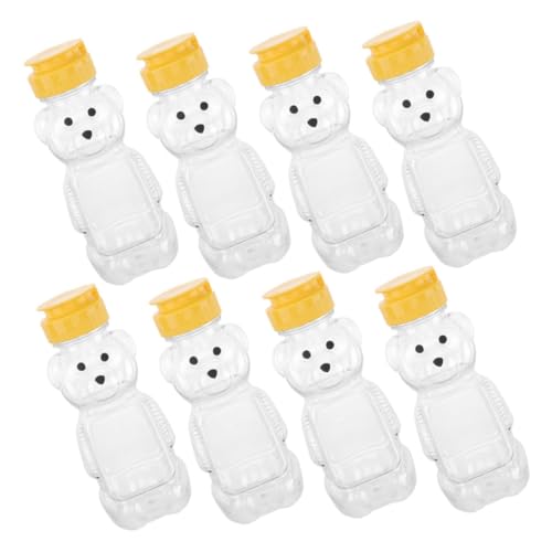 DECHOUS 8pcs Plastic Skep Style Jar Bear Juice Bottle Drinking Cup Refillable Honey Dispenser Plastic Honey Bottles Honey Jar Honey Squeeze Jar Candy Jar Refrigerator Student The Pet