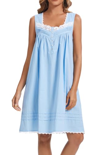 Image of AVIIER 100% Cotton Nightgowns for Women Sleeveless Night Gown with Pockets