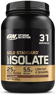 Optimum Nutrition ON Gold Standard 100% Isolate, 100 % Izolat Białka Serwatkowego, BCAA i Glutamina, Przed i po treningu, Smak Czekolada, 31 Porcji, 930 g