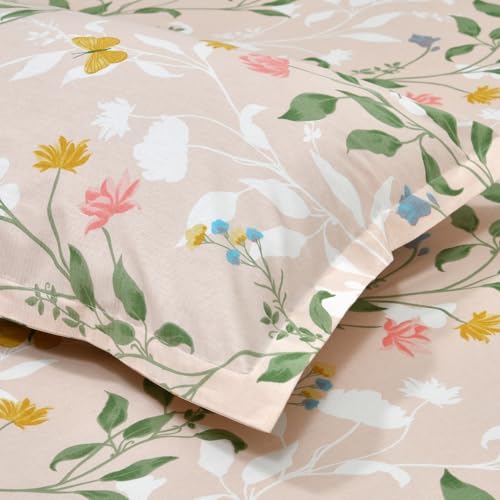Image of Haus & Kinder Elastic Fitted Bedsheet for Queen Size Bed | 186 TC Bed Sheet Double Bed Elastic Fitted Cotton with 2 Pillow Covers (50x78x10 Inches) - Blush Vineyard