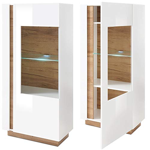 Lomadox Wohnwand mit 2 Vitrinenschränken in weiß Glanz und Grandson Oak Eiche Nb. – Bild 3