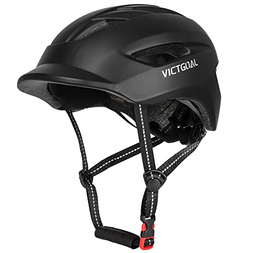VICTGOAL Casco de Bicicleta para Hombres Mujeres, Viajero Urbano con Luz LED y Correas Reflectantes Casco de Protector Ultraligero Seguridad Casco de Ciclismo (Negro) Cover