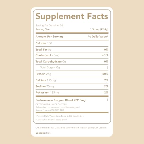 Image of Clean Simple Eats Whey Isolate Protein Powder, Unflavored, Naturally Sweetened, Zero Added Sugar, 20g 100% Grass Fed Protein Powder with Digestive Enzymes, Gluten Free, Non GMO, 30 Servings