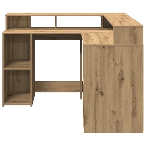Bureau d'angle compact en chêne pour optimiser l'espace avec LED RVB
