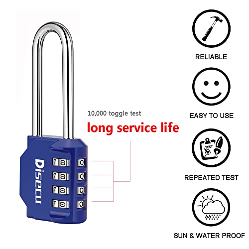Image of 2 Pack disecu 2.6 Inch Long Shackle Combination Lock, 4 Digit Outdoor Waterproof Padlock for School Gym Locker, Sports Locker, Storage Unit, Gate, Fence, Toolbox, Cabinet (Blue)