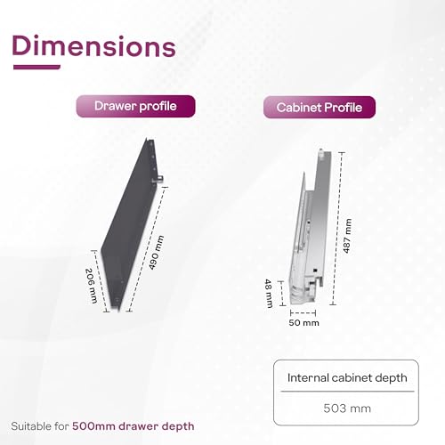 Image of Godrej Kitchen Fittings| Soft Close Slim Drawer Slides | 35 Kg Load Capacity | 3D Three-Way Adjustment Clips | for Kitchen Cabinets & Modular Furniture | Available in 8 X 20 inch, Anthracite