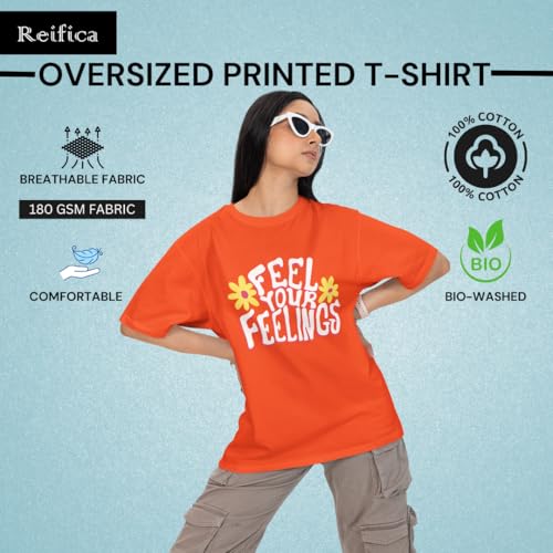 Image of Reifica 100% Pure Cotton Oversized Loose Fit Tshirts for Women