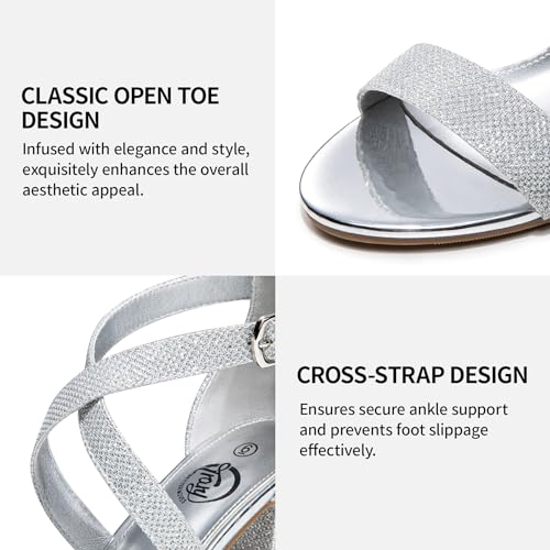 Image of Trary Women's Block Chunky Heel Sandals for Women Open Toe Adjustable Cross Ankle Strap Dress Shoes Walking Wedding Evening Bridal Heels