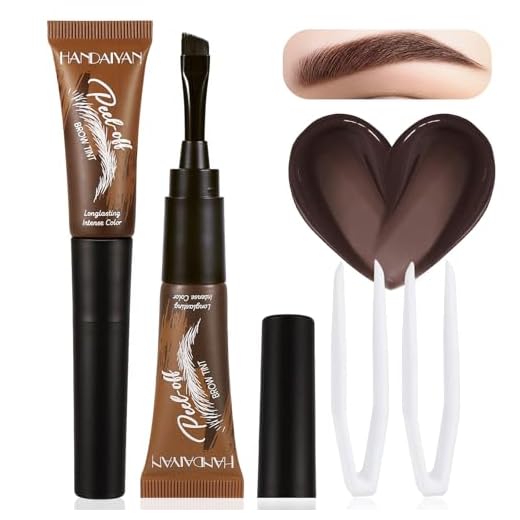 2PCS Tattoo Eyebrow Gel Easy Peel Off with Tweezers, 【Waterproof】【Sweatproof】【Transfer-proof】Long-lasting Up to 3 Days, Eye Brow Gel for Fuller & Defined Looking Eyebrow Color Makeup, 01# Warm Brown