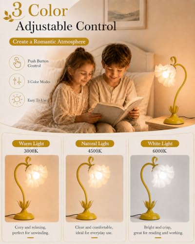 Image of WERFOP Flower Table Lamp Cute Desk Lamp for Bedroom Home Decor (Yellow)