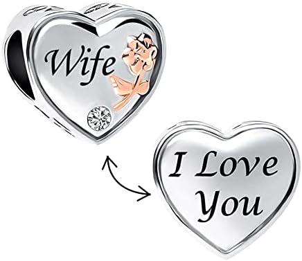 KunBead Jewelry Rose Heart Love Bead Charms for Wife Compatible with Pandora Bracelets