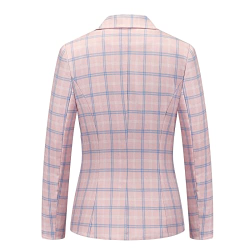 Womens 2 Piece Plaid Suits Set Business Office One Button Blazer Jacket Casual Long Sleeve Pant Suit Set(Pink,Medium) #TOP2
