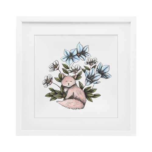 Impression douce renard fleurs blanches Stupell pour mur vide