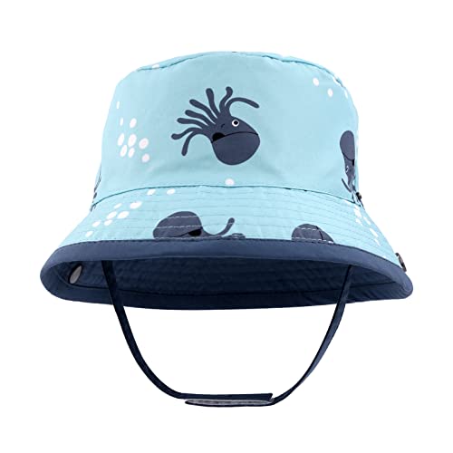 SEYUFN Bob Bébé Garçon Fille Chapeau de Soleil Enfants UPF 50+ Chapeau à Bord Large de Plage de Protection Solaire pour Tout-Petit Casquettes d'Extérieur d'Été (S (6-12 Mois), Poulpe Vert) Cover