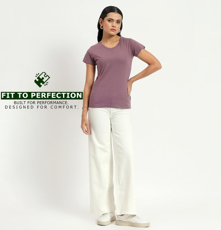 Image of Sleepynuts Women's Plain Round Neck Regular Fit Half Sleeve Cotton T Shirt