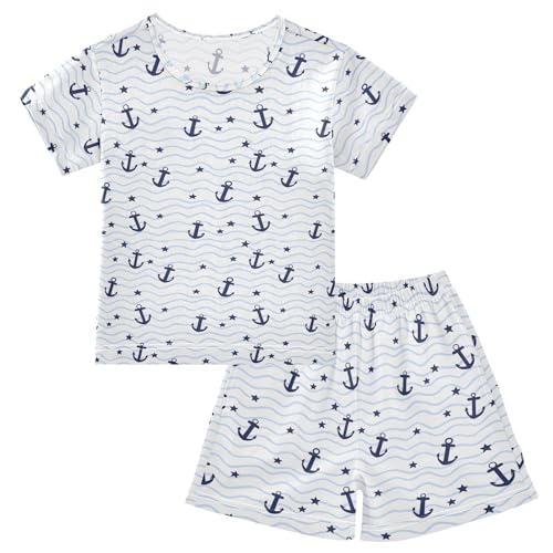 Blue Star Anchor Pajama Set, Short Sleeve Cotton Sleepwear Nightwear