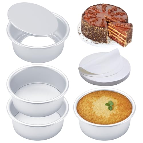 6 Inch Cake Pans Set of 4, Nonstick Aluminum Pans with 100 Sheets Parchment Paper, Round Cake Pans...