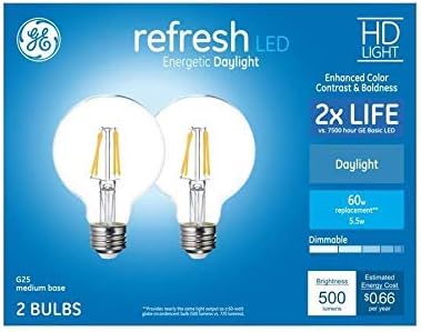 GE Refresh 60-Watt EQ G25 Daylight Dimmable Globe Bulb Light Bulb (2-Pack)