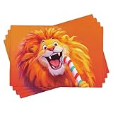 Photo Gallery set di 4 tovagliette con leone in stile cartone animato stagionale, colore arancione vivace, per tavolo da pranzo divertente, lavabili, per interni ed esterni, 45 x 30 cm Photo Gallery set di 4 tovagliette con leone in stile cartone animato stagionale, colore arancione vivace, per tavolo da pranzo divertente, lavabili, per interni ed esterni, 45 x 30 cm