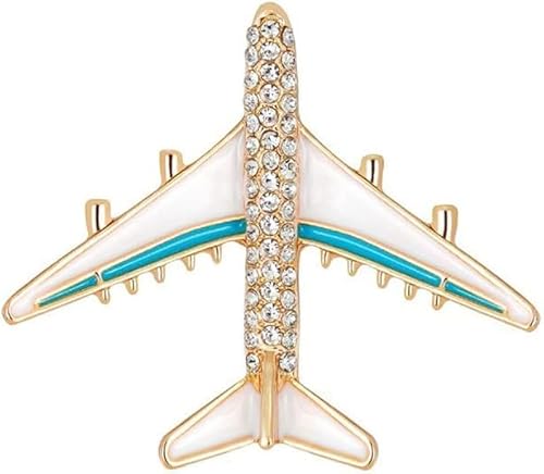 chenxiaonan Épinglette en cristal et strass en forme d'avion en émail - Blanc et bleu - Broche mignonne - Pour robe - Accessoire d'aviateur - Cadeau, Métal