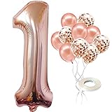 Rose Gold Number 1 Balloon for First Birthday - Large 40 Inch, Confetti Balloons | Rose Gold 1...