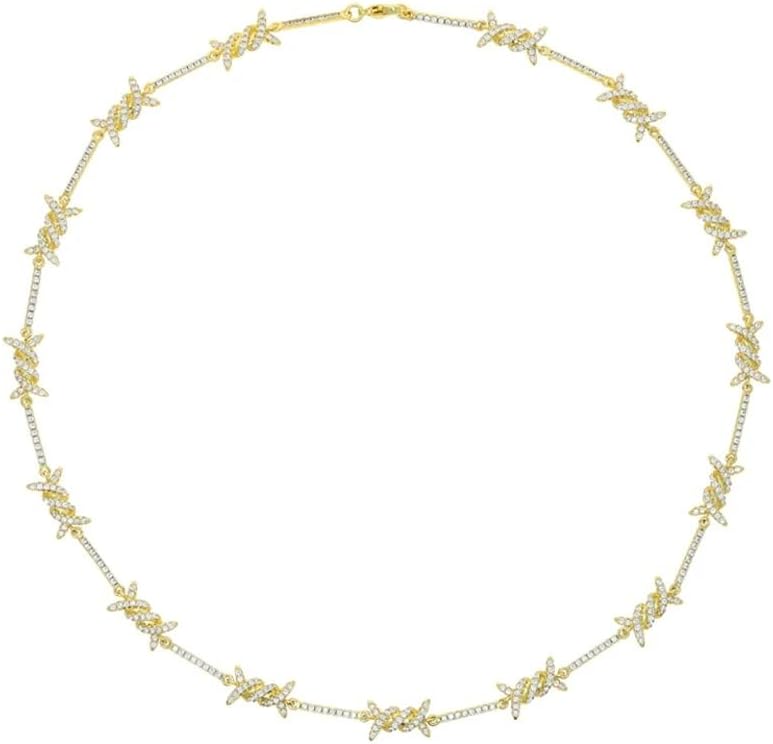 925 Sterling Silver Heart Barbed Wire Necklace For Men and Women - 14K Yellow Gold Barbwire Little Thorns Chain Choker Jewelry Gifts Barb Wine Necklace Gothic Hiphop Punk Little Thorns Chain Choker
