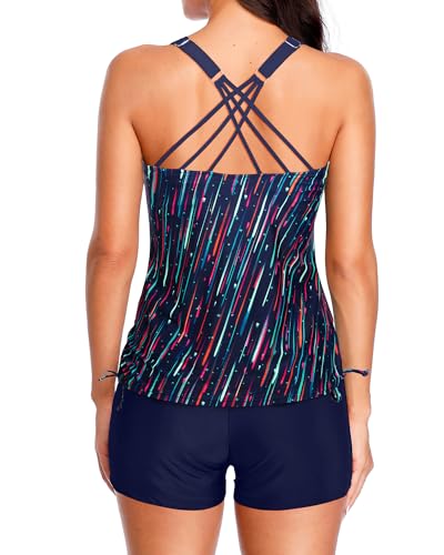 Image of Tempt Me Two Piece Tankini Swimsuits for Women Tummy Control Bathing Suit with Shorts Athletic Swimwear