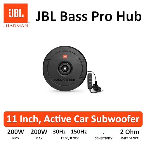 Image of JBL BassPro Hub 11 inch(27.9cm)200W RMS ACTIVE SpareTire Subwoofer with Remote Control Fiberglass Woofer Cone with Rubber Surround Line Level & Speaker Level Inputs Over Temperature and Current Protection