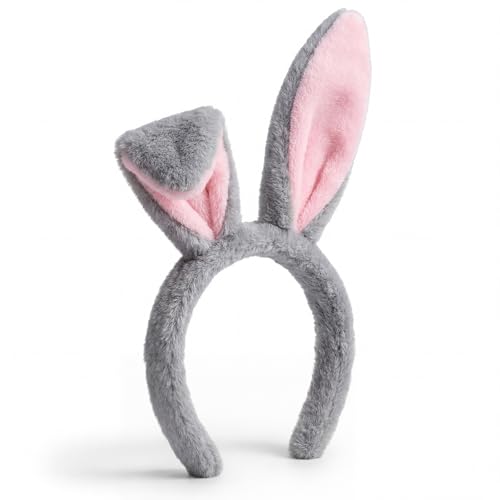 Jadive Easter Bunny Ears Headband Rabbit Ears Headband for Women Plush Bunny Costume Accessories for Cosplay(Grey)