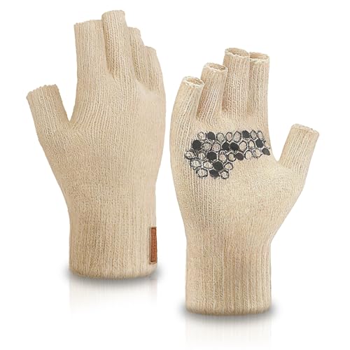 Fullsheild Merino Wool Fingerless Gloves for Men Women Half Finger Gloves Anti-Slip Thermal Soft...
